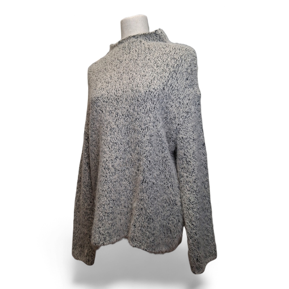 Open Edit Women's Black/Cream Wool Blend Long Sleeve Pullover Sweater XS